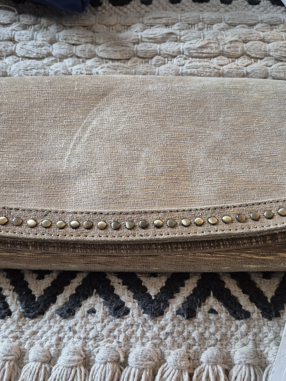 HOBO Beige Studded Suede Clutch